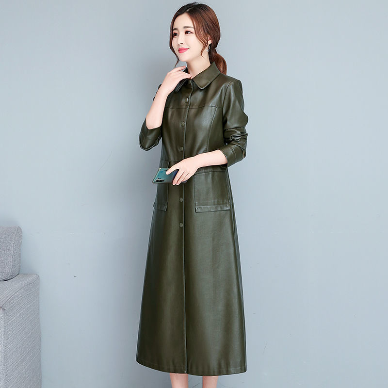 Ladies Fashion Thin Leather Trench Coat – Korean Style Sheepskin Outerwear