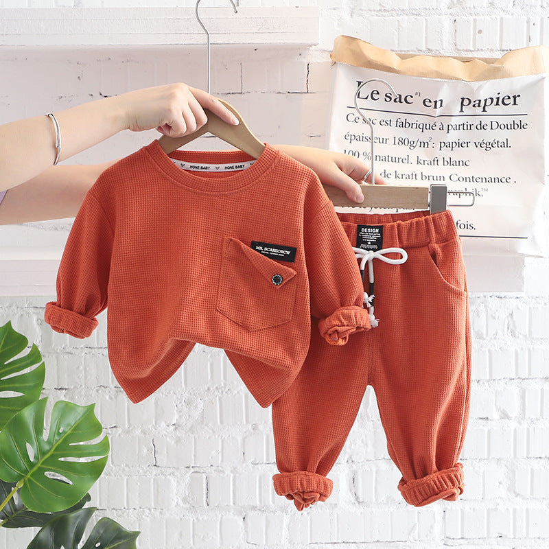 Children's Fashion Simple Solid Color Top Pants Two-piece Set