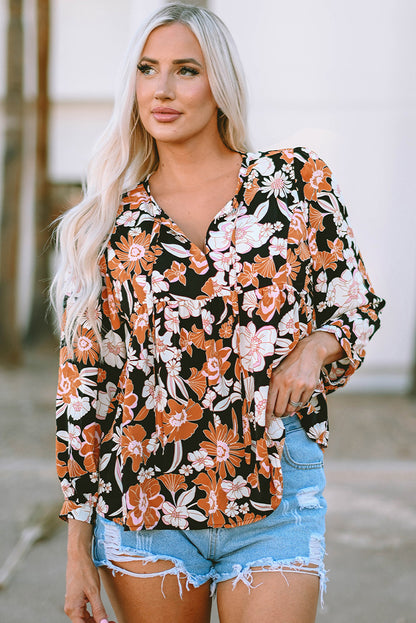 Women's Floral Print Lace Casual Style Pullover Shirt