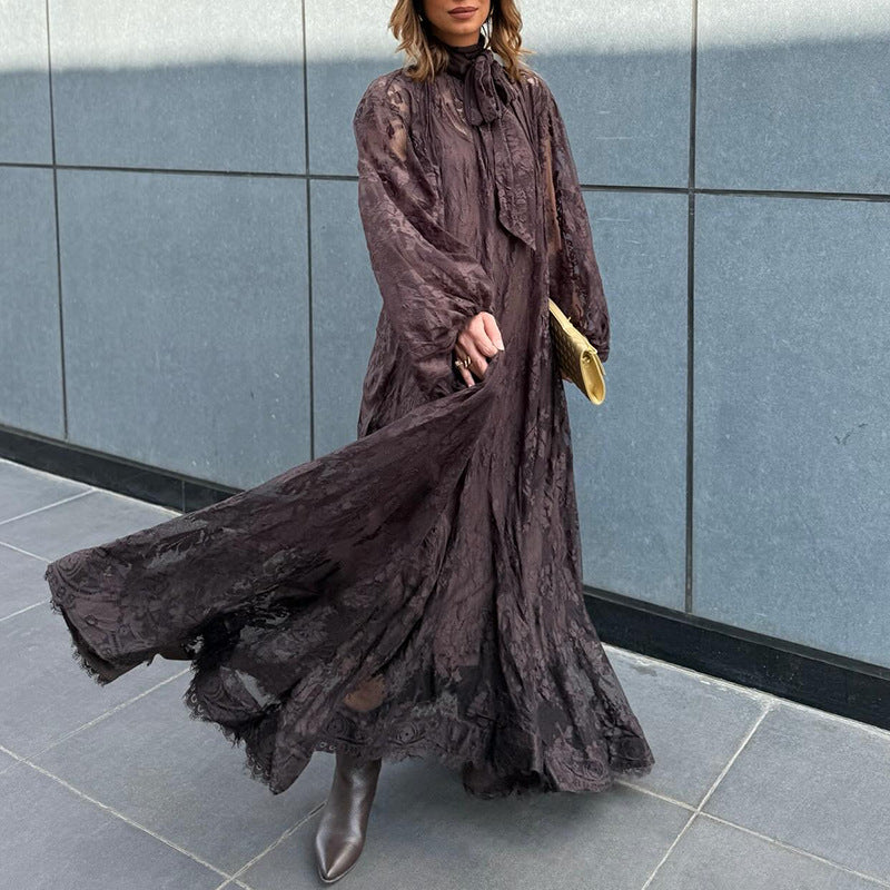 Vietnamese-Style Embroidered Heavy-Duty Long-Sleeve Loose Ruffle Dress