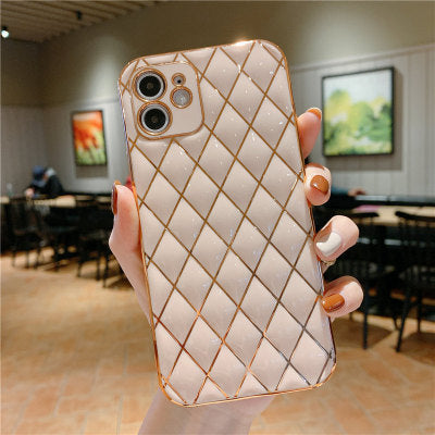 Electroplated Lambskin Phone Case Diamond Grid