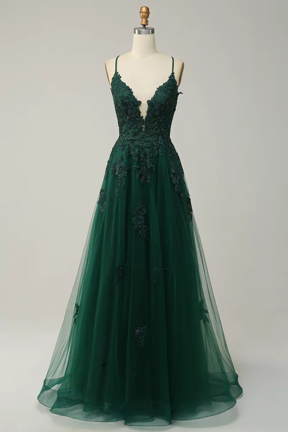 Elegant Long Suspender Evening Dress with Lace-Up Detail