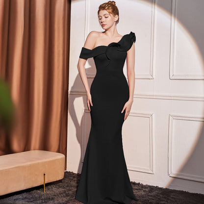High-End One-Shoulder Slimming Long Dress
