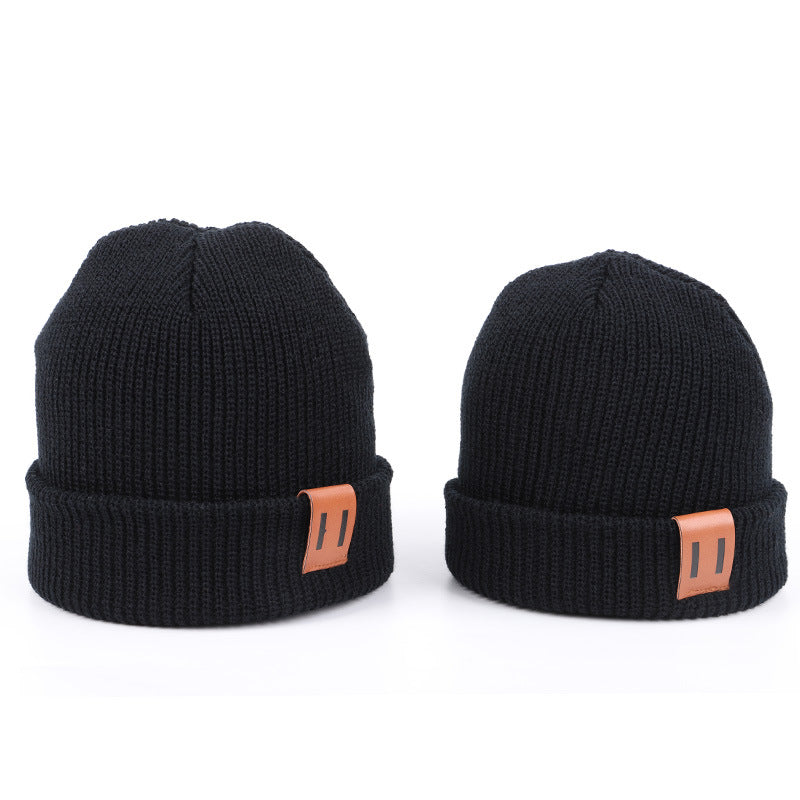 Leather Standard Solid Color Thermal Baby Knitted Cap - myETYN