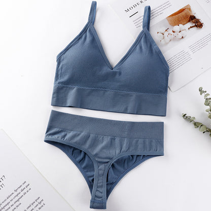 Women's Underwear Small Chest Push-up Thin Wireless Large Size Sports Sling Vest French Triangle Cup Bra Set