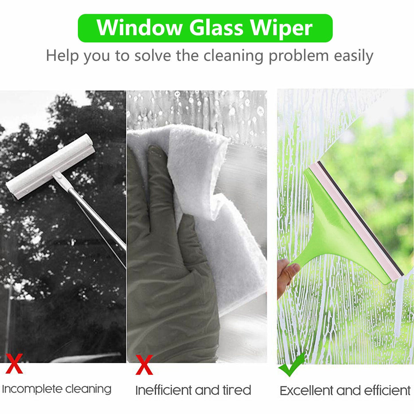 3X Glass Window Wiper Cleaner Squeegee Shower Screen Mirror Home Car Blade Brush Simple Green Car Glass Window Cleaner Wiper Cleaner Household Cleaning Brush Window Cleaning Tools - myETYN