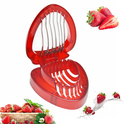 Red Strawberry Slicer Plastic Fruit Carving Tools Salad Cutter Berry Strawberry Cake Decoration Cutter Kitchen Gadgets