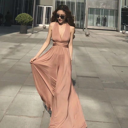 More Than Multiple Wear Rope Cross Backless Bandage One-piece Dress Women