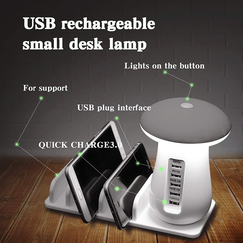 2 In 1 Multifunction Mushroom Lamp LED Lamp Holder USB Charger Home Office Supplies - myetyn