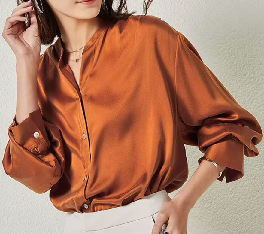 French Simplicity Loose And Lazy Style Silk Shirt For Women Autumn