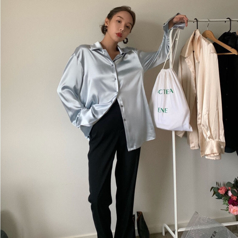 Women's satin dress top elegant retro shirt