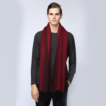 Men's cashmere scarf virgin woollen popular wild solid color warm thick scarf monochrome shawl - myETYN