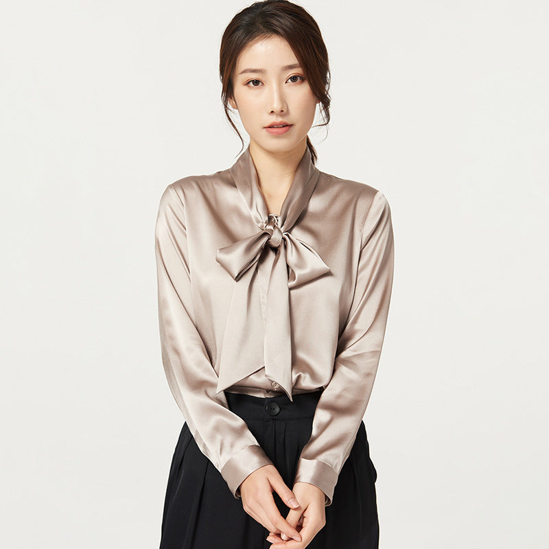 Women’s Long Sleeve Silk Shirt | Elegant V-Neck Plain Silk Blouse