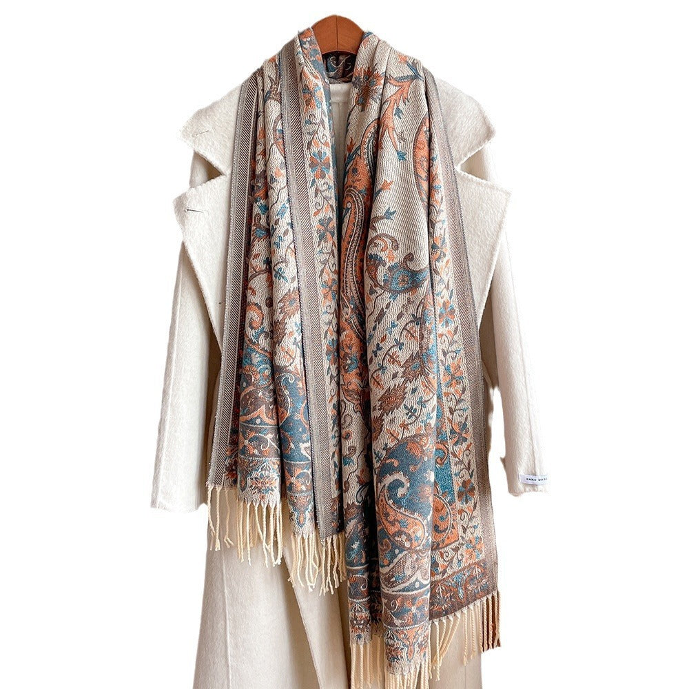 Cashmere-like Ethnic Style Shawl Thickened Warm Tassel Scarf