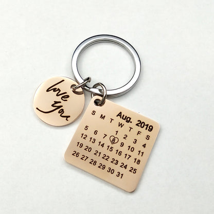 Custom DIY Personalized Calendar Keychain Hand Carved Calendar Keyring Gift For Boyfriend Girlfriend Stainless Steel Private - myETYN