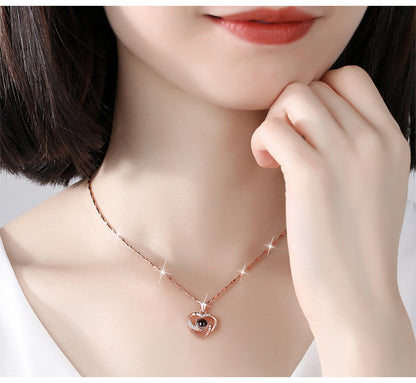 S925 Silver Romantic Colorful Photo Projection Necklace Heart Shaped Pendant Necklace - myETYN