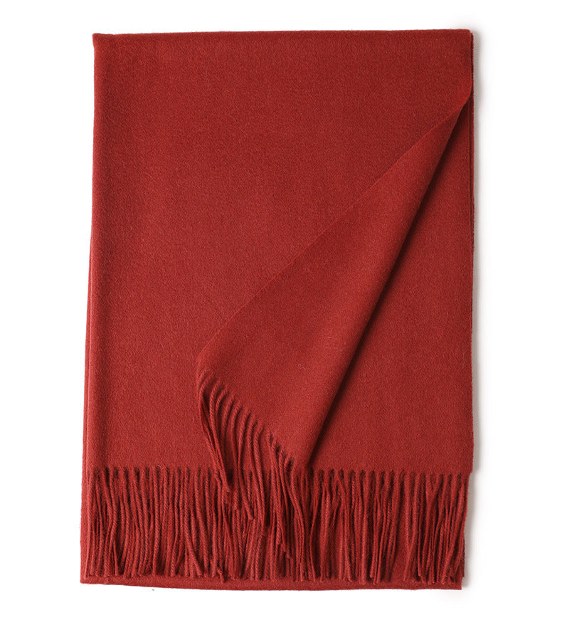 Women’s Solid Color Wool Tassel Scarf – Thick, Warm, Elegant Accessory