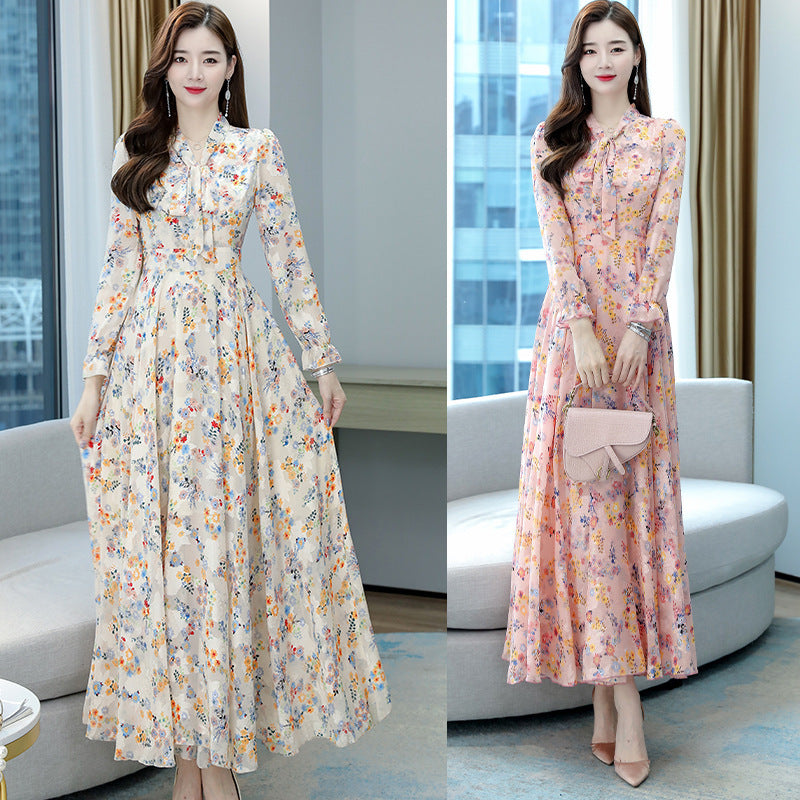 Elegant Slim Fit Below The Knee Bow V-neck Jacquard Maxi Dress