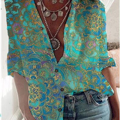 Summer New Women's Shirts European And American Printed Loose Short-sleeved Shirts