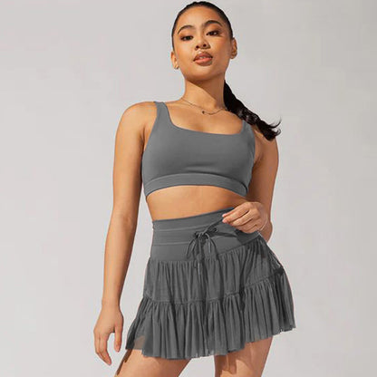 Women's High Waist Lace-Up Pleated Sports Skirt with Safety Shorts