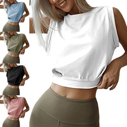 Sexy Navel-Exposed Sweatshirt - Women's Summer Loose Sleeveless T-Shirt, Running Fitness Yoga Crop Top