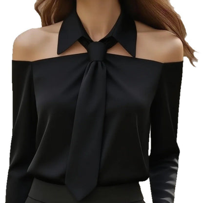 Fashion Women Tank Top Halter Neck Strap Lapel Design Long Sleeve Blouses Sexy Shirt For Spring Summer