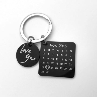 Custom DIY Personalized Calendar Keychain Hand Carved Calendar Keyring Gift For Boyfriend Girlfriend Stainless Steel Private - myETYN