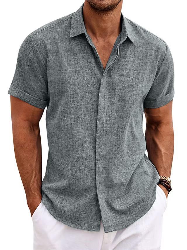 Men's Solid Color Loose Linen Short-sleeved T-shirt