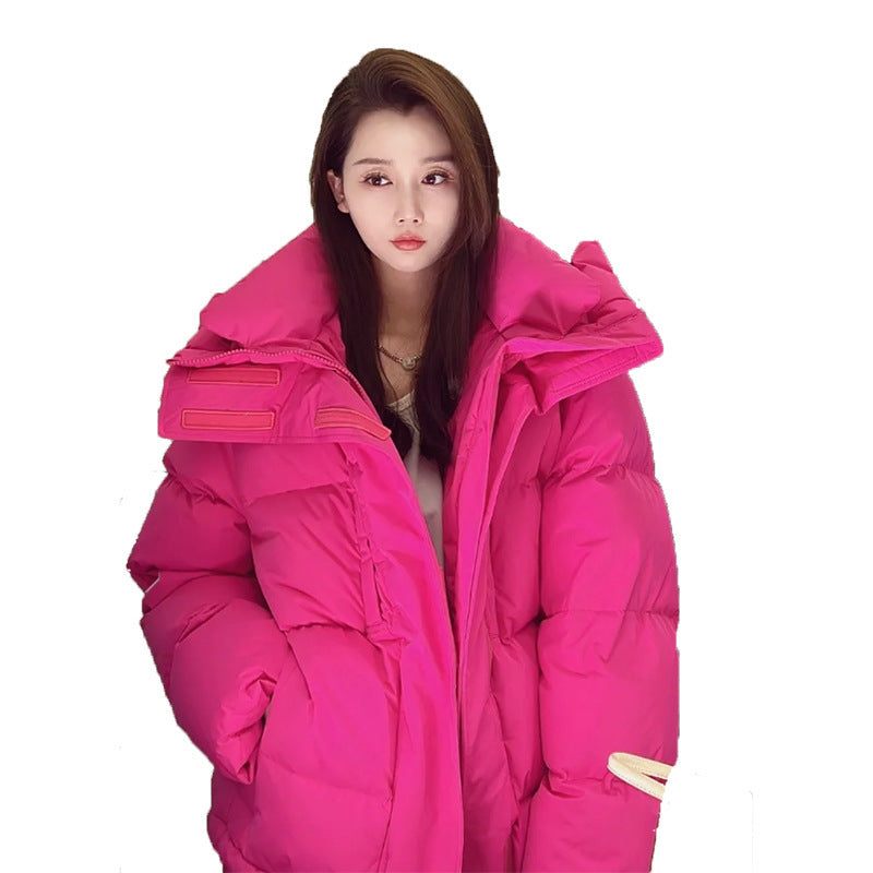 Women's Mid-length Candy Color Hooded Thickened Down Jacket