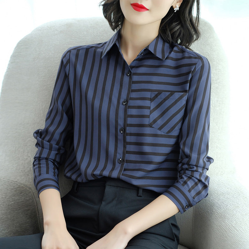 New Striped Chiffon Shirts Ladies Shirts Professional Wear Western Style