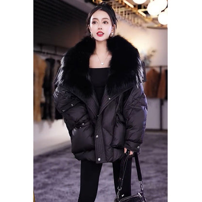 Black Fur Collar Cotton-padded Coat Warm-keeping Jacket