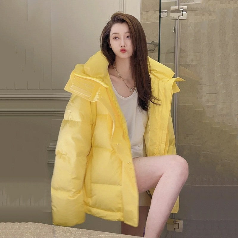 Women's Mid-length Candy Color Hooded Thickened Down Jacket