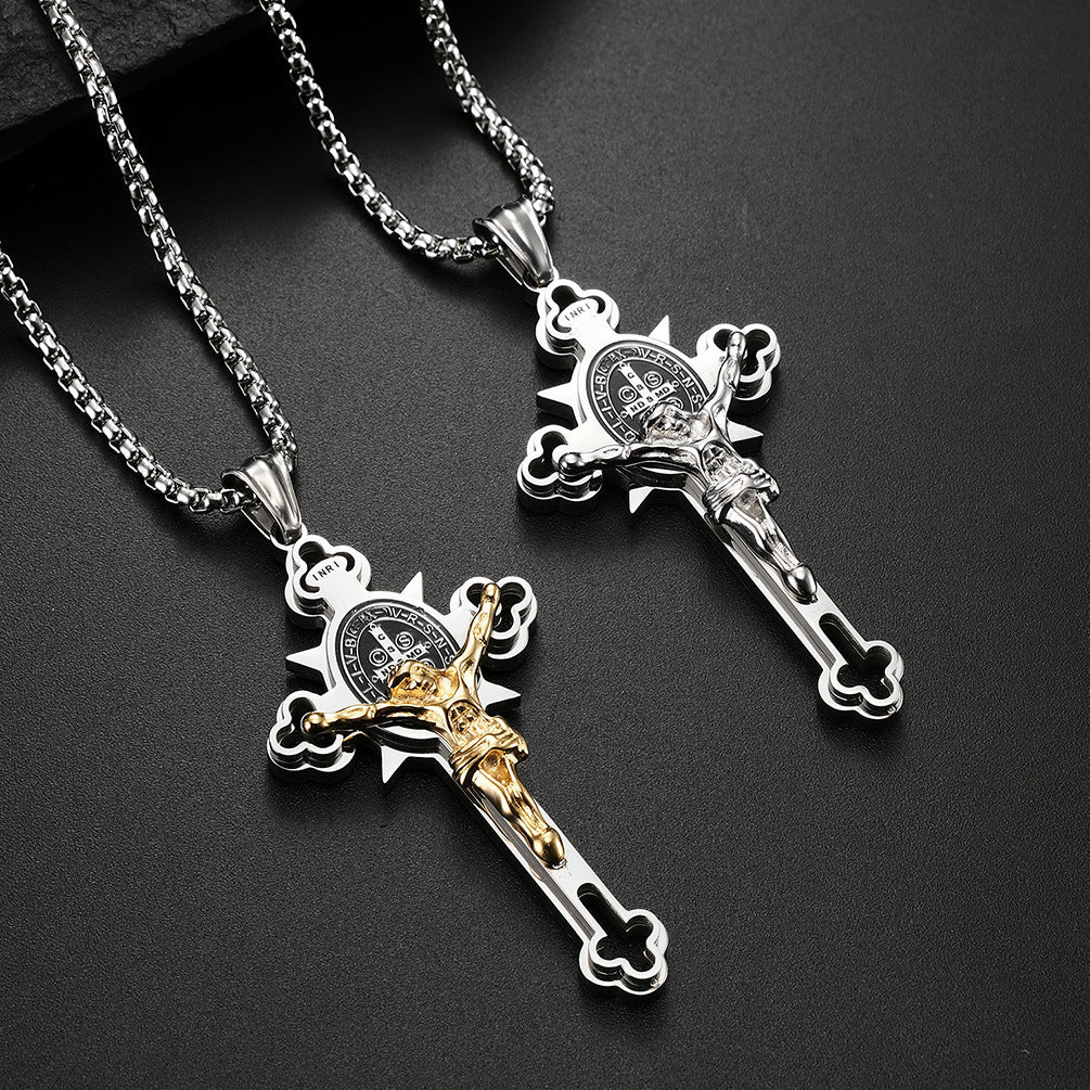 Stainless Steel Cross Necklace Retro Trend Three-dimensional