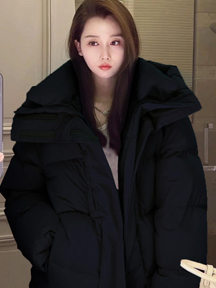 Women's Mid-length Candy Color Hooded Thickened Down Jacket