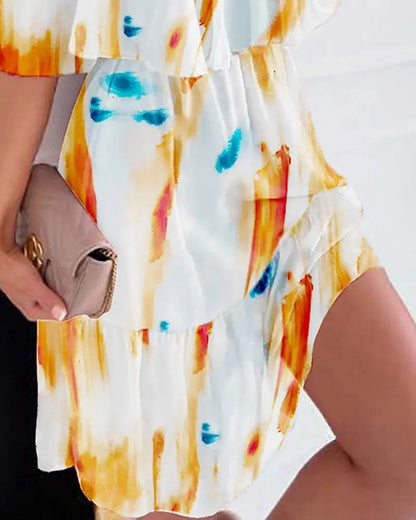 Chiffon Printing Off-the-shoulder Strap Dress