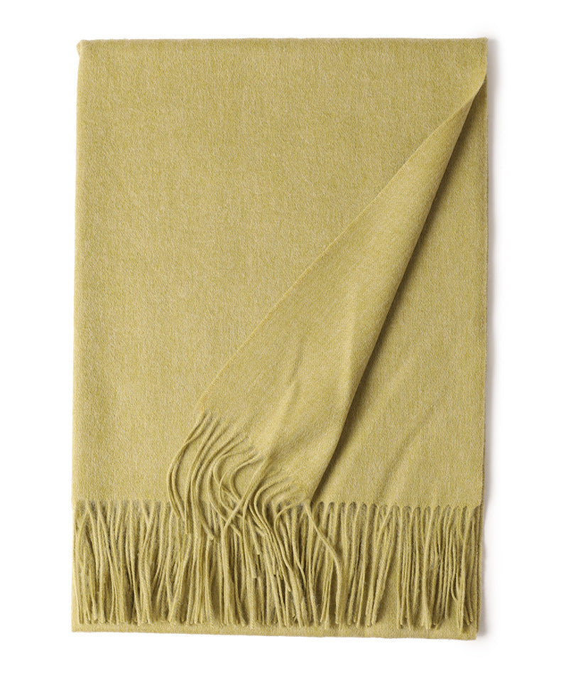 Women’s Solid Color Wool Tassel Scarf – Thick, Warm, Elegant Accessory