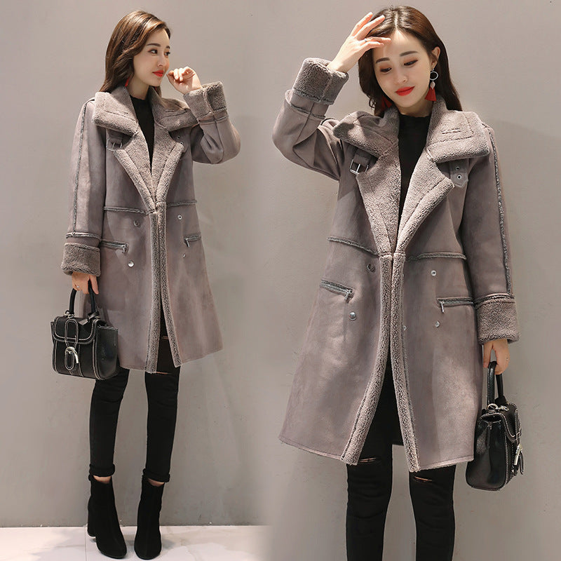 Lambskin coat with suede and cotton