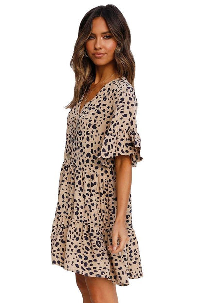 Leopard Print Dress with Flounced Hem