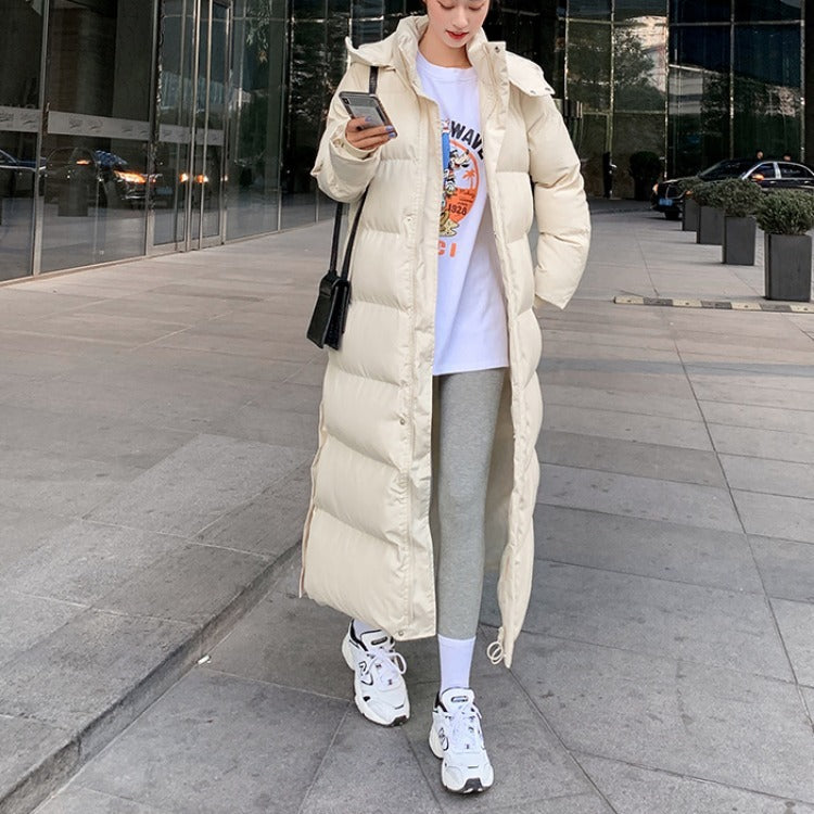 Korean Style Loose Over-the-Knee Padded Jacket | Mid-Length Winter Puffer Coat
