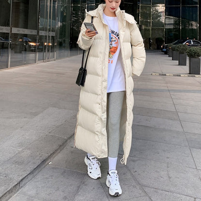 Korean Style Loose Over-the-Knee Padded Jacket | Mid-Length Winter Puffer Coat