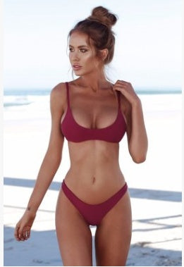 Sexy split solid color swimsuit
