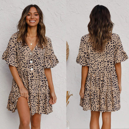 Leopard Print Dress with Flounced Hem