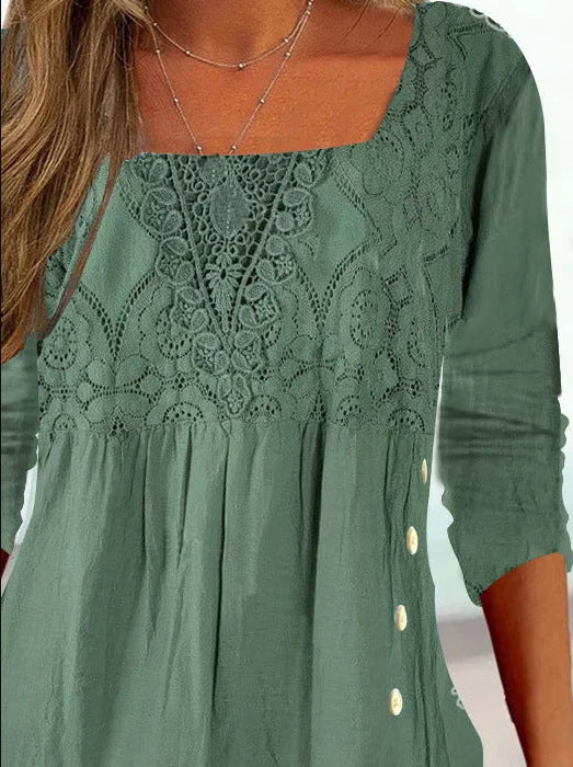 Half-sleeved And Waisted Casual Lace Stitching T-shirt Top