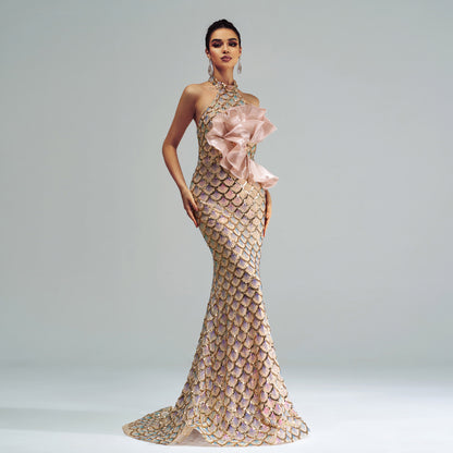 Halter Sequined Mermaid Evening Dress