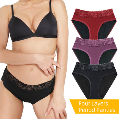 Mid-rise Waist Hollow Lace Four-layer Sanitary Panty - myETYN