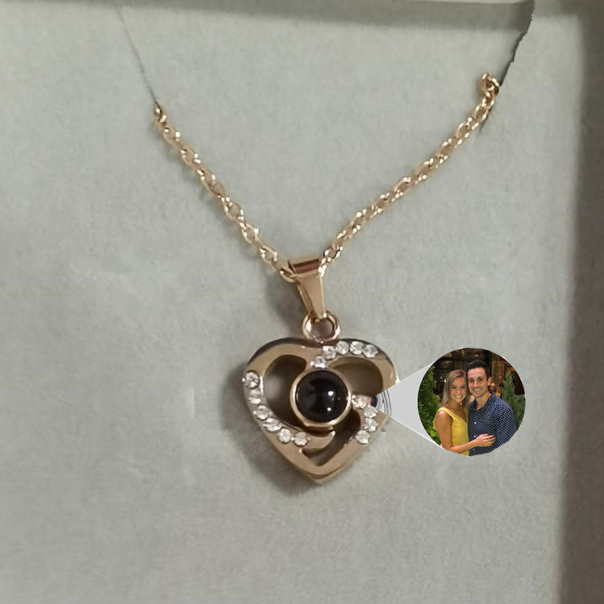 S925 Silver Romantic Colorful Photo Projection Necklace Heart Shaped Pendant Necklace - myETYN