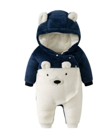 Bear embroidered hooded romper