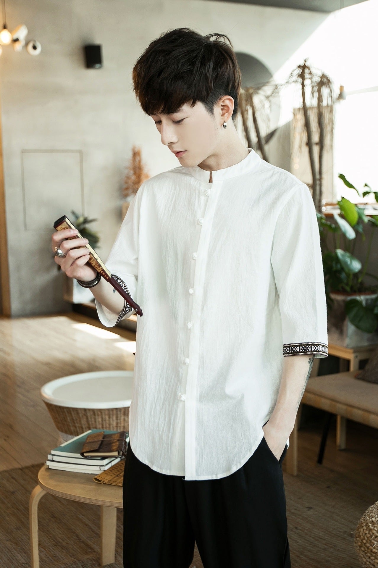 Contrast linen casual shirt