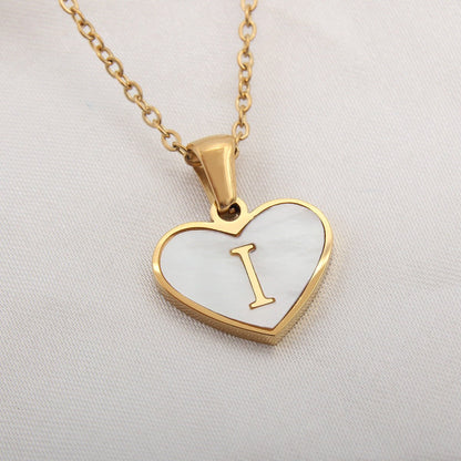 26 Letter Heart - shaped Necklace White Shell Love Clavicle Chain Fashion Personalized Necklace For Women Jewelry Valentine's Day - myetyn