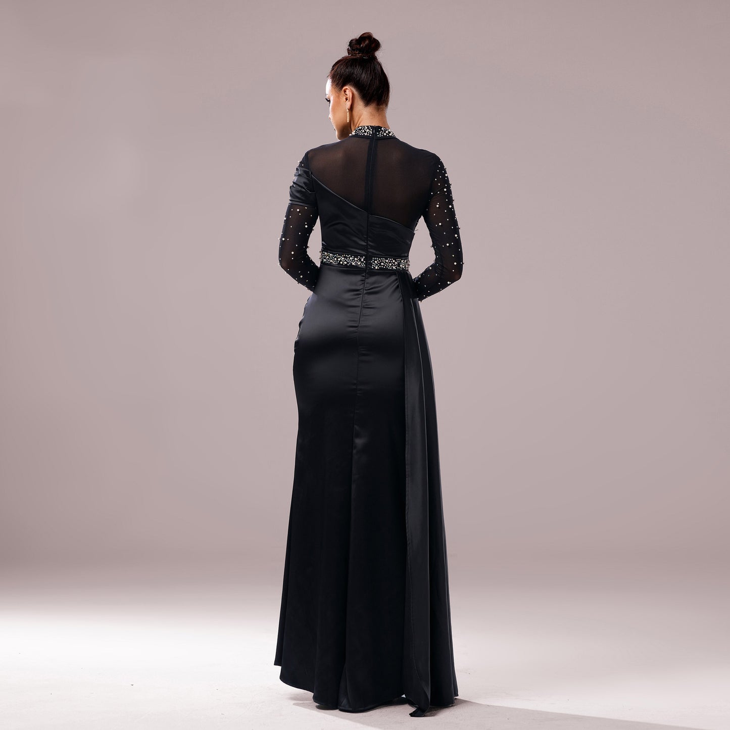 Long Sleeve Slim-fit Sheath Pearl Banquet Fishtail Evening Dress